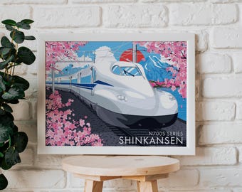 N700 Shinkansen Bullet Train  | Japanese Railway Wall Art | Vector Style Travel Print
