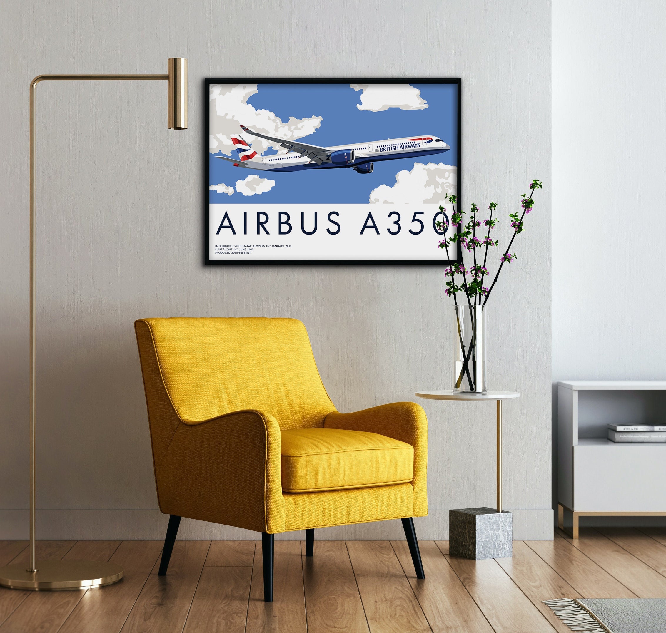 Airbus A350 Airliner in British Airways Livery Print, Plane Art, Aviation Art, Aviation Poster, Ideal Gift