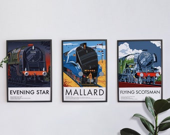 Steam Locomotive 3 Print Bundle: Flying Scotsman, Mallard & Evening Star Train Prints