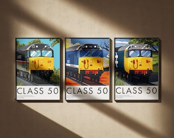 Class 50 Train Poster Print Bundle: BR Blue, Swallow, Southeast Livery