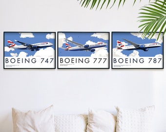 British Airways Boeing Print Set: 747, 777 & 787 Aviation Art