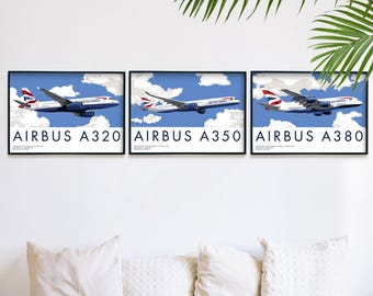 Airbus A380, A350 & A320 Print Set: Aviation Wall Art