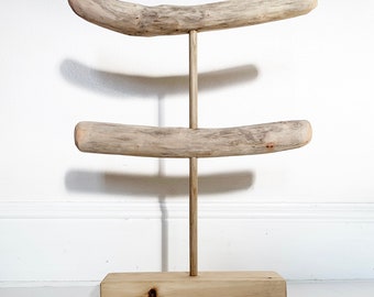 Two-Tiered Driftwood Necklace Stand | Handcrafted Women's Jewelry Stand | Wooden Pop-Up Display | Storage Bath And Beauty