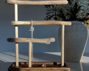 Handcrafted Driftwood Jewelry Display | 3-Tier Stand with Ring Catcher