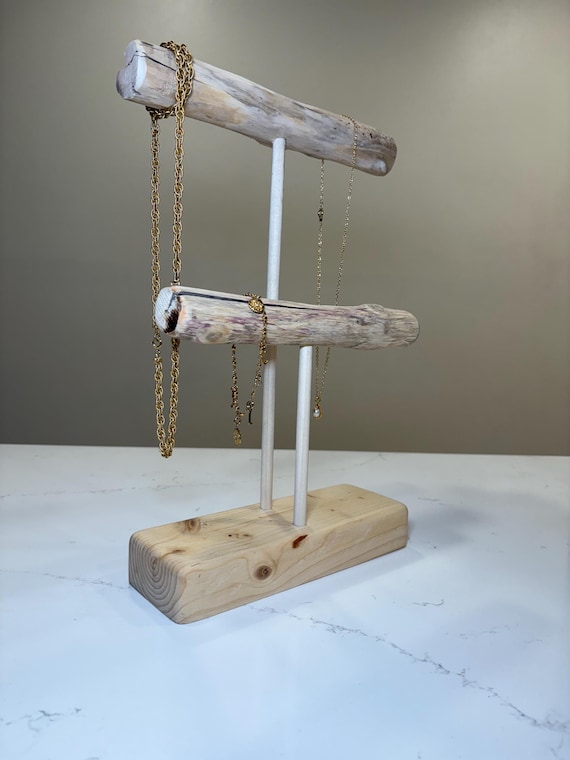 Handcrafted Double and Triple-Tiered Driftwood Jewelry Display | Necklace & Bracelet Stand