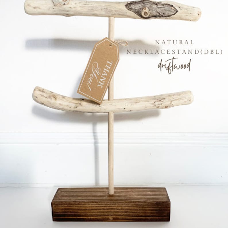 Two-Tiered Driftwood Necklace Stand Handcrafted Women's Jewelry Stand Wooden Pop-Up Display Storage Bath And Beauty image 2