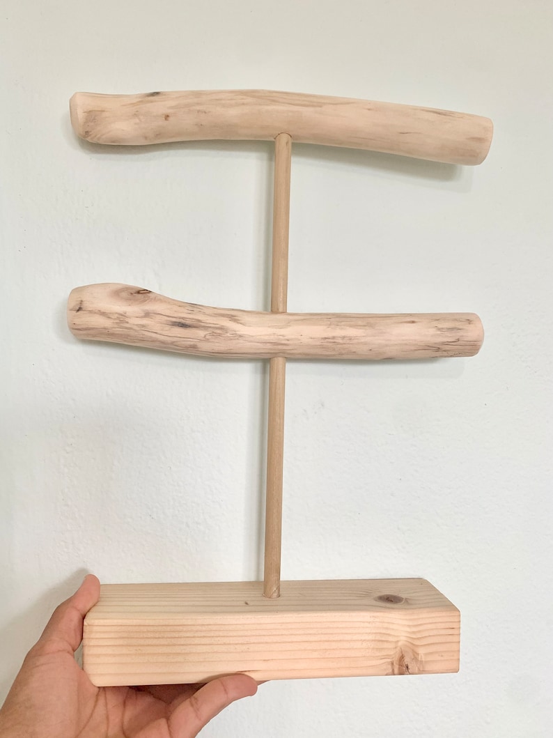 Two-Tiered Driftwood Necklace Stand Handcrafted Women's Jewelry Stand Wooden Pop-Up Display Storage Bath And Beauty image 4