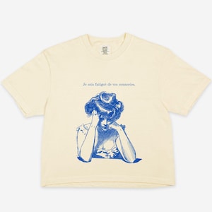 Je Suis Fatigué French Quote Tee – Maglietta da donna grafica in stile vintage, vestibilità squadrata, maglietta in cotone corta e rilassata