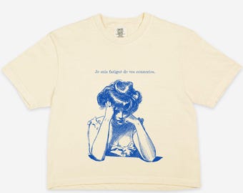 Je Suis Fatigué French Quote Tee - Vintage Boxy Cropped T-Shirt