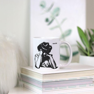 Je suis LE TIRED – French Mug – Gibson Girl Sketch – Funny Sarcastic Ceramic Coffee Cup 11oz