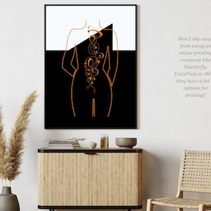 Female Form Tattoo Illustration, Modern Body Art Print, Digital Illustration, Instant Digital Download,High-Quality Art Print for Home Decor