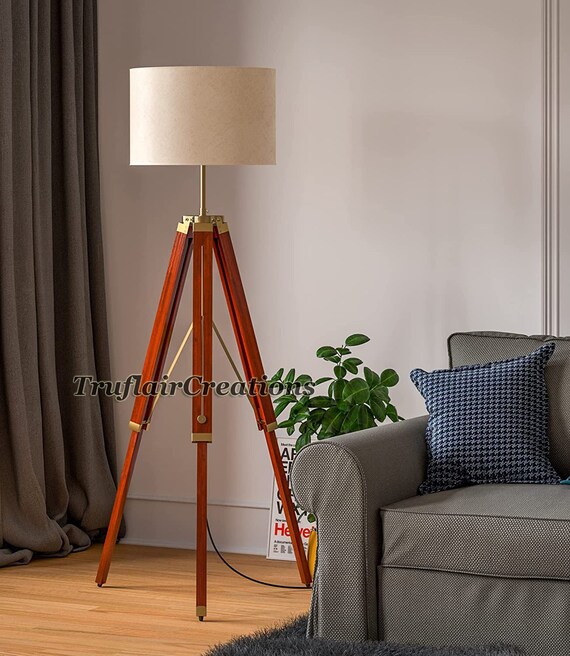 Nautical Tripod Floor Lamp Antique Designer Black Decor Wood Nautical Tripod Floor Lamp Antique, Old Fashioned Wood Floor Lamps For Living Room