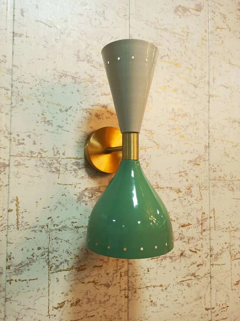 Mid Century Light 2 Side Light Green and off Whitewall Lamp Etsy