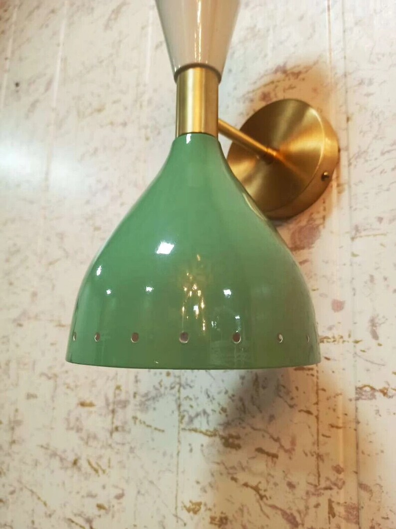 Mid Century Light 2 Side Light Green and off Whitewall Lamp Etsy