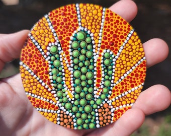 Arizona Cactus Vibes Magnet, Refrigerator magnets, Gift idea, AZ, Native, Saguaro cactus, Dot art, Handmade, Cacti, Sun, Gifts, Cute,