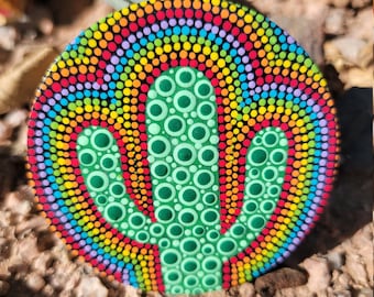 Rainbow Cactus Magnet, Colorful, Cacti, Magnets, Fridge, Handmade, Gifts, Unique, Cute, Desert, Dots, Pride, Painting, Art, Decor, Metal