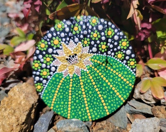 Green and Yellow Cactus Blossom Magnet, Hand painted, handmade, unique, magnets, fridge, decor, accent, colorful, desert, flower, gifts