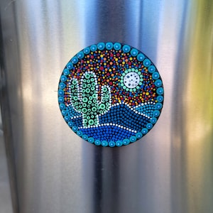Cactus magnet, Moon, Cacti, Handmade, Painting, Unique, Colorful, Outdoors, Adventure, Desert, Fridge, Blue, Red, Cactus Decor, Gift, Cute image 3