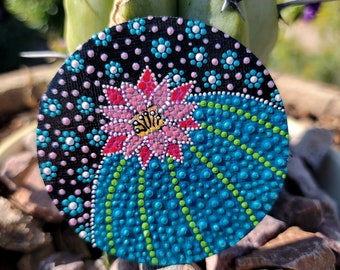 Cactus Blossom Magnet. Flower, Cacti, Fridge, Unique, Handmade, Painting, Decor, Accent, Cute, Gift, Present, Outdoor, Colorful, Art, Nature