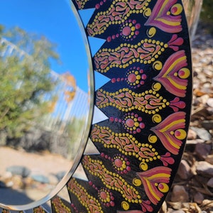 18 Sun Mandala Mirror, Wooden round, Beveled Mirrors, Hand Painted Dot Art, Wall Hanging image 4