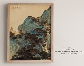 Mountain Trees Chinese Wall Art | Vintage 19th Century Printable Digital Download Asian Oriental Scenery Landscape Antique Print | 051