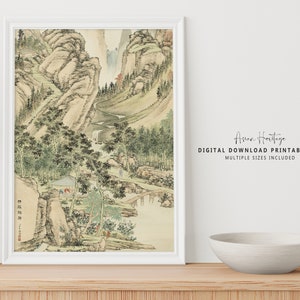 Mountain with Trees and Greenery Chinese Ancient Wall Art | Vintage Printable Download Asian Oriental Scenery Landscape Antique Print | 096