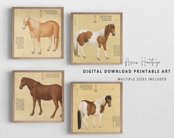 Set of 4 Art Prints Horse Racing Gallery Wall Vintage Wall Art | Classroom Decor | Printable Digital Download Asian Oriental Antique | 229