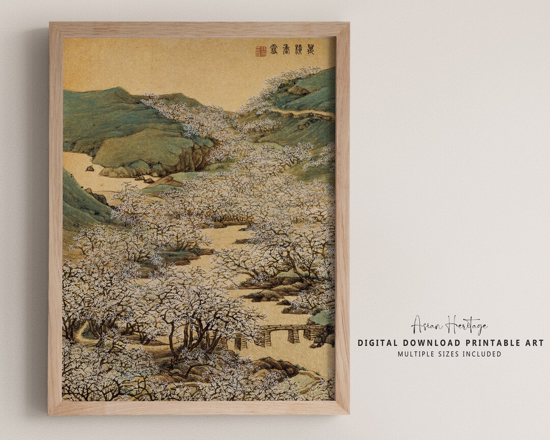 Cherry Blossoms Chinese Wall Art Vintage 19th Century Printable Digital