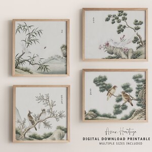 Love Birds Gallery Wall Set of 4 Art High Quality Prints | Vintage Square Horizontal Printable Download Asian Oriental Antique Decor | 103