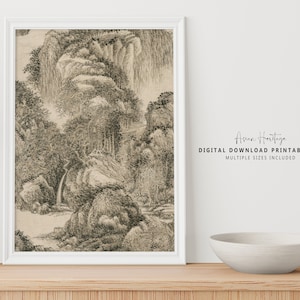 Mountain Lodge Palace Chinese Ancient Wall Art | Moody Printable Download Asian Oriental Scenery Landscape Office Decor Antique Print | 230
