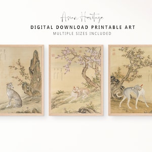 Set of 3 Dog Vintage Art | Dog Lover Gift | Greyhound | Dog Breeds | Printable Digital Download Ancient Antique Painting | 226