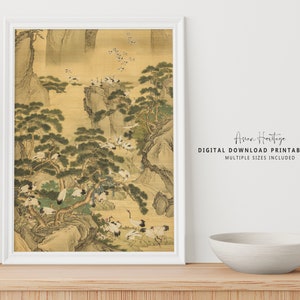 Chinese Crane Bird Ancient Wall Art | Printable Digital Download Asian Oriental Scenery Landscape Antique Print | 213
