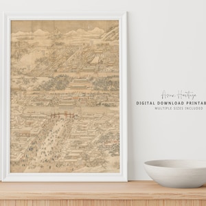 Stadtplanung Chinesische Antike Wandkunst | Vintage Dekor Neutral druckbare Download Asiatische Orientalische Landschaft Landschaft Antique Print | 233