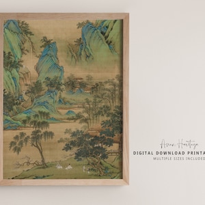Resting Mountain View Chinese Ancient Wall Art, Vintage Printable Digital Download Asian Oriental Scenery Landscape Antique Home Print | 063