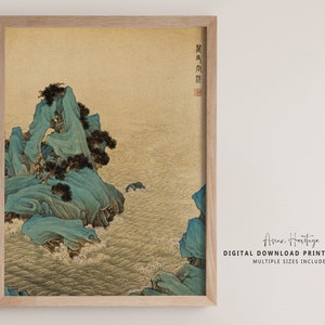 Island Mountains Chinese Wall Art | Vintage 19th Century Printable Digital Download Asian Oriental Scenery Landscape Antique Print | 047