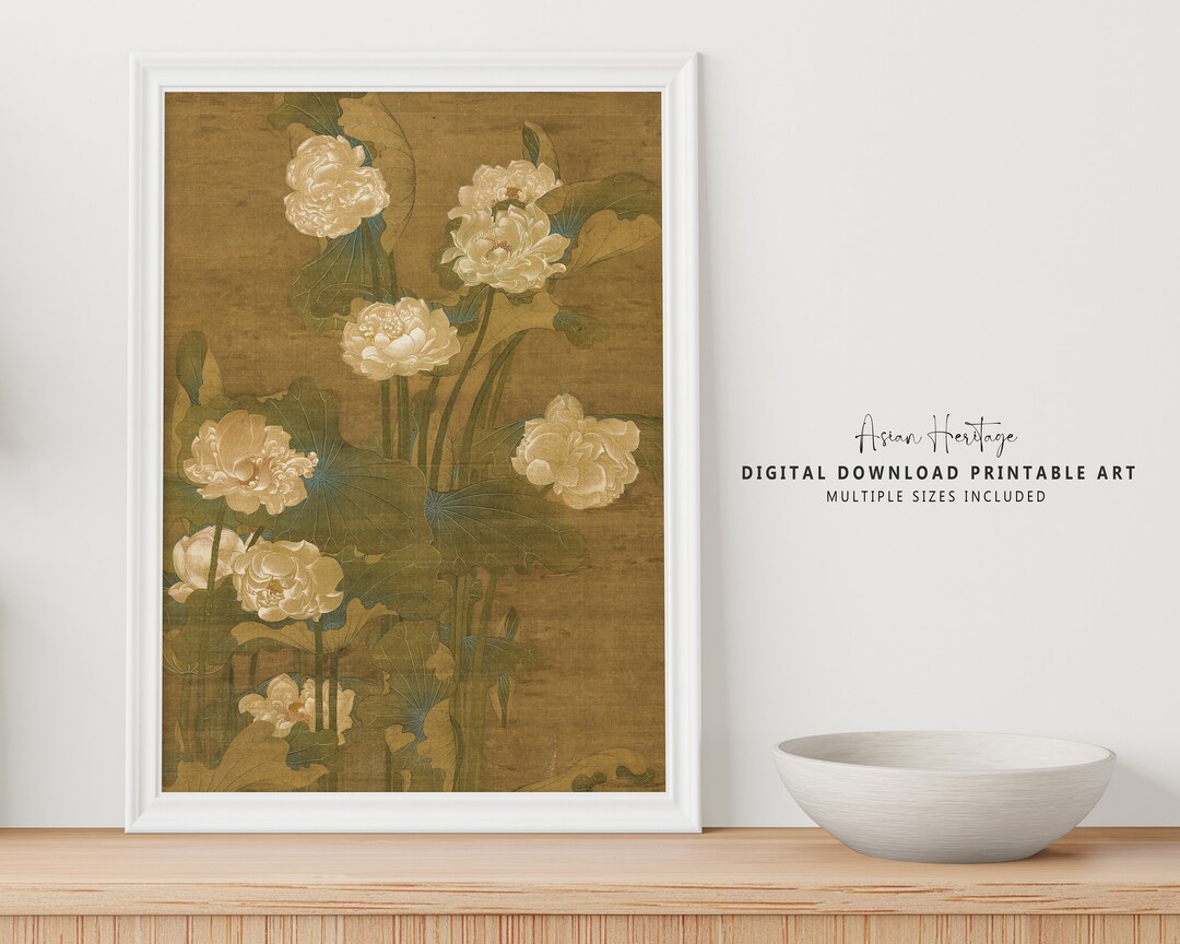 Lotus Water Lilies Flower Ancient Wall Art | Antique Printable Digital ...
