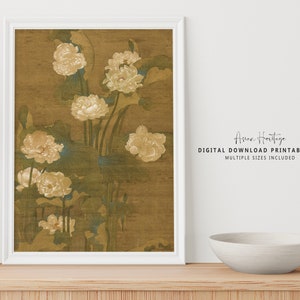 Lotus Water Lilies Flower Ancient Wall Art / Descarga digital imprimible antigua Paisaje oriental asiático Impresión de regalo de Navidad botánico / 260