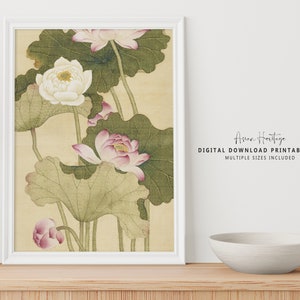 Lotus Water Strides Flower Ancient Wall Art | Antique Printable Digital Download Asian Oriental Scenery Botanical Print | 203