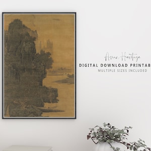 Hillside House View Ancient Wall Art | Printable Digital Download Asian Oriental Scenery Landscape Antique Print| Christmas Gift Idea | 292