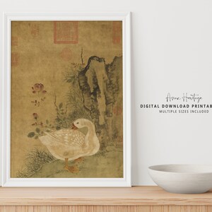 Flower Swan Ancient Wall Art | Printable Digital Download Asian Oriental Boho Scenery Landscape Antique Print |Christmas Gift Idea| 264