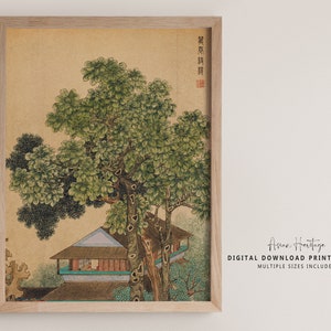 Tower House in Woods Chinese Wall Art | Vintage 19th Century Printable Digital Download Asian Oriental Scenery Landscape Antique Print | 049