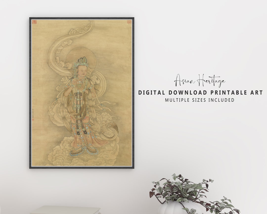 Guanyin Buddha Chinese Ancient Wall Art | Antique Printable Digital ...