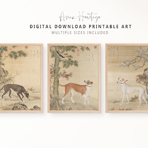 Set of 3 Dog Vintage Art | Dog Lover Gift | Greyhound | Dog Breeds | Printable Digital Instant Boho Download Ancient Antique Painting | 011
