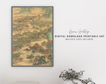 Large City urban Design Ancient Wall Art | Vintage Decor Neutral Printable Download Asian Oriental Scenery Landscape Antique Print | 317