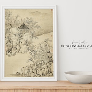 Cottage in the Rocky Mountains Chinese Ancient Wall Art | Moody Printable Download Asian Oriental Scenery Landscape Antique Print | 209