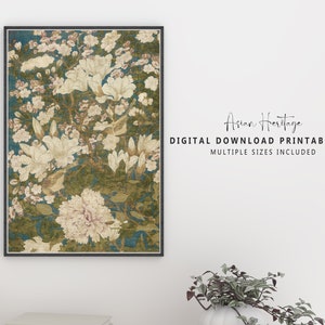 Fortune Flowers Ancient Wall Art | Antique Printable Digital Download Asian Oriental Landscape Rustic Scenery Botanical Print | 279