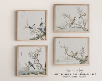 In Love Birds Gallery Wall Set of 4 Art Print, Vintage Square Horizontal Printable Digital Download Mixing Culture Antique Print Decor | 102