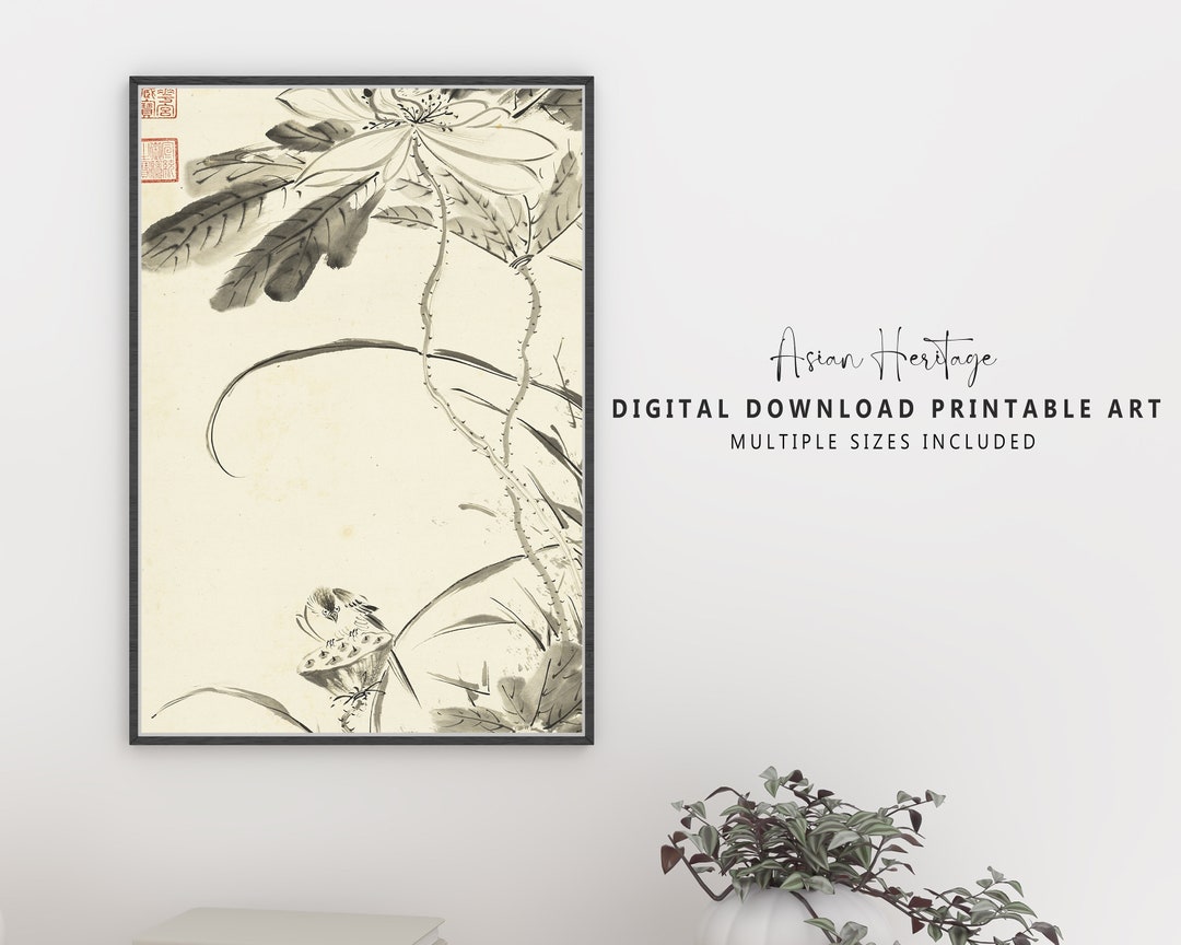 Lotus Flowers Ancient Wall Art | Antique Printable Digital Download ...