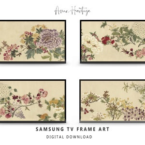 Wildflower Samsung Frame TV Art Set of 4 | Vintage Flowers Botanical Chinese Asian Paintings, Vintage Farm House, Digital Download | TV001