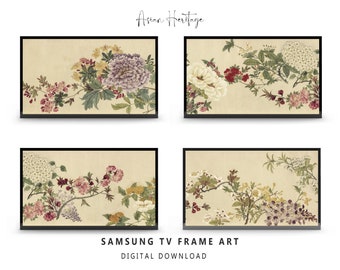 Wildflower Samsung Frame TV Art Set of 4 | Vintage Flowers Botanical Chinese Asian Paintings, Vintage Farm House, Digital Download | TV001